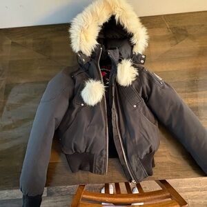 Moose Knuckles Black Bomber Jacket with Fur Trim